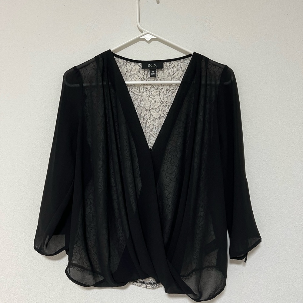 BCX Women's Elegant Black Sheer Blouse